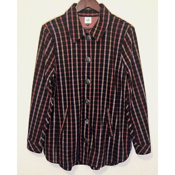 CABI Women's Plaid Button Front Neutral Multicolor Frontier Jacket Shacket MED - Picture 1 of 8